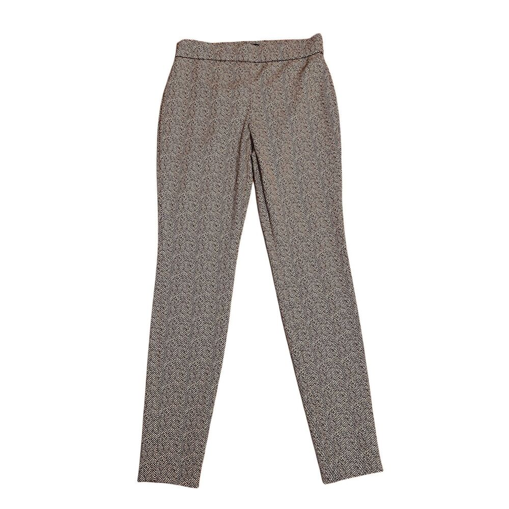 THEORY Adbelle Tweed Stretch Skinny Ankle Pants Tan/Black Herringbone Size P